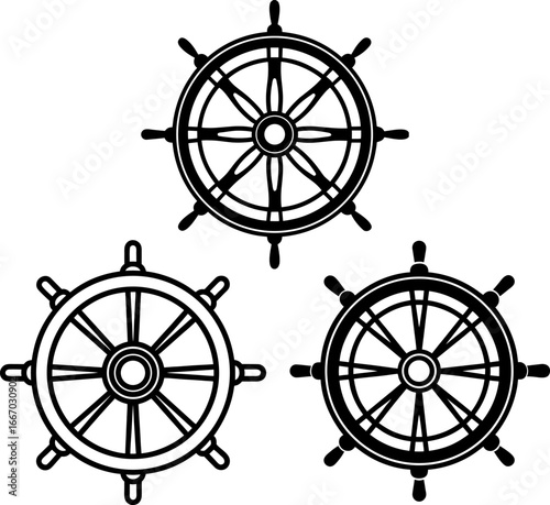 Ship wheel set, Set of ship wheel, ship wheel collection, Vector of ship wheel, ship wheels silhouette, ship wheels isolated on white background