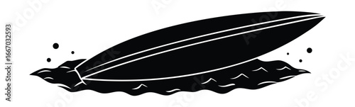 Silhouette of surfboard in ocean water perfect for surfing designs and prints