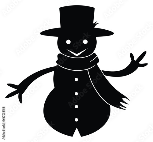 Simple vector illustration of a cheerful snowman with hat and scarf