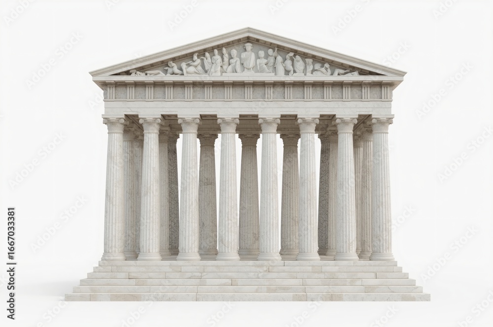 Obraz premium Grecian temple, isolated, white background, architectural design, 3D render