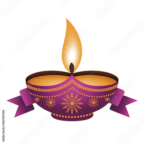 A glowing Diwali diya lamp illuminating hope and tradition with its on transparent background
