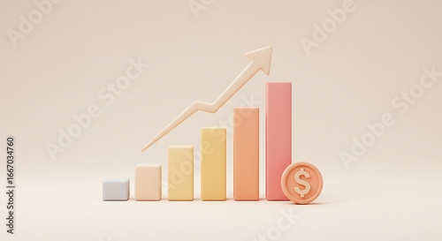 Business growth chart with coin representing financial success and investment.