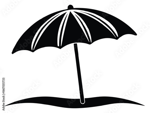 Black and white beach umbrella symbol for summer vacation fun time