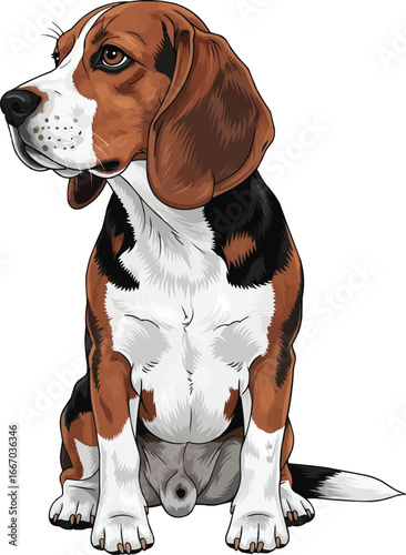 Cute Beagle dog sitting looking sideways vector illustration