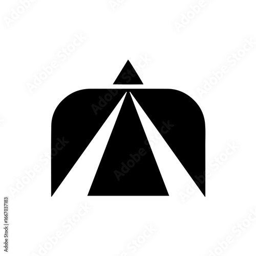 Modern abstract symbol evokes journey forward with upward momentum and destination