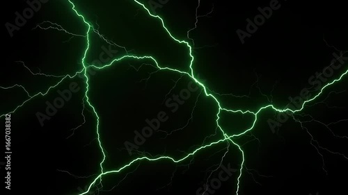 Green electric lightning strike animation with glowing thunderstorm energy in abstract high resolution 4k motion video