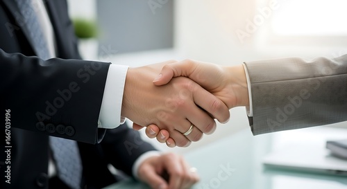 Business partners closing a deal with a handshake over the desk