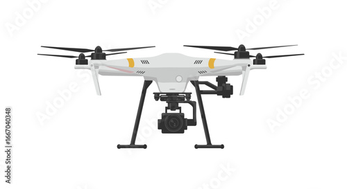High-tech drone with camera in flat design on white background