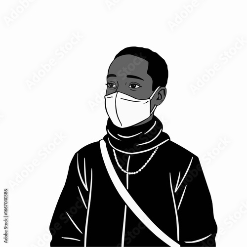 A black man wearing a mask.  