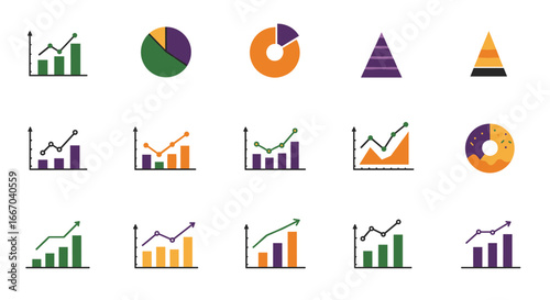 Colorful graphs and charts collection for data visualization