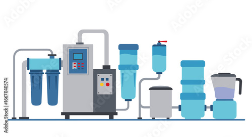 Modern water filtration system design featuring industrial equipment