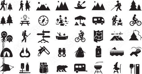 Outdoor Adventure and Camping Icons Collection hiking nature