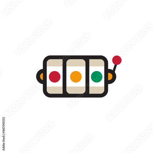Slot machine icon with colorful reels and lever design  