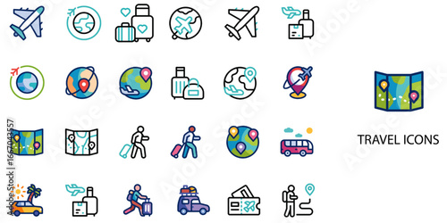 Travel simple concept 24 color icons set .Vector illustration.