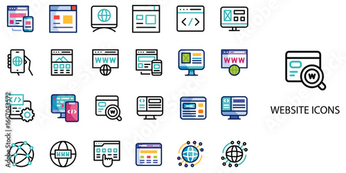 Website simple concept 24 color icons set .Vector illustration.