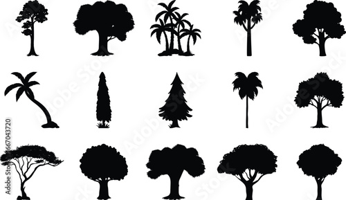 Diverse Collection of Tree Silhouettes nature plant