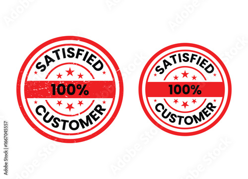 Two red circular stickers celebrating 100 percent satisfied customers with stars and stripes Free Download Two red circular stickers celebrating 100 percent satisfied customers with stars and stripes - GFXLoad
