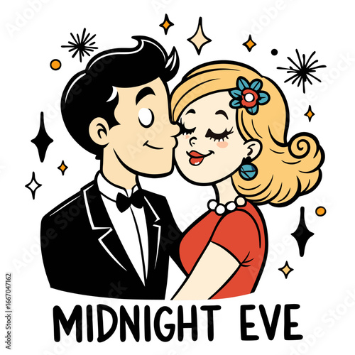 Romantic couple kissing at midnight on new year s eve celebration
