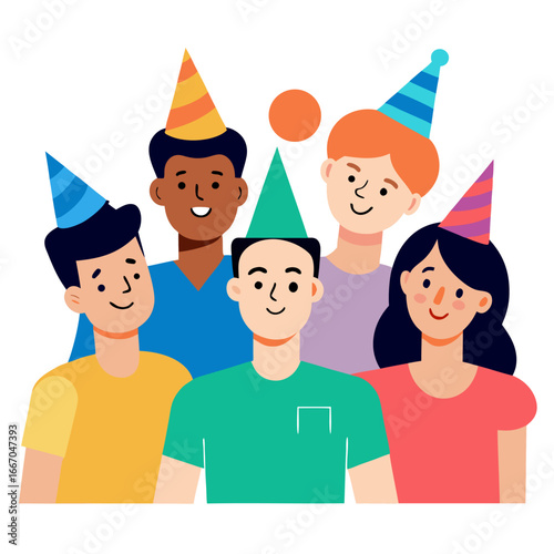 Friends wearing party hats taking a selfie together