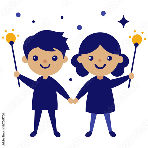 Children joyfully holding sparklers at night celebrating