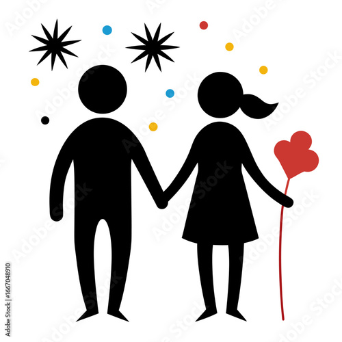 Romantic couple celebrating under a sky of fireworks