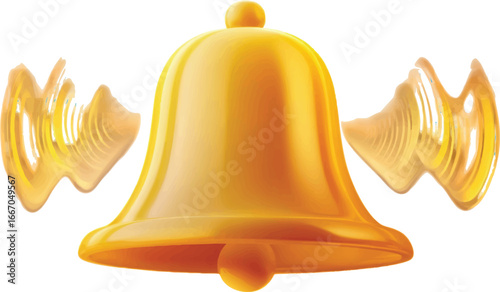 Golden Bell Ringing with Sound Waves on Transparent Background vector illustration