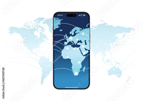 Global network. internet connection and global communication concept smartphone illustration