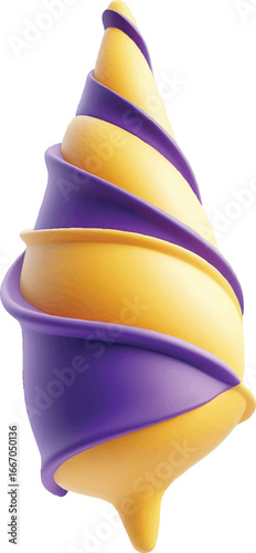 Swirling Purple and Yellow Soft Serve Ice Cream Cone 3D Render dessert sweet