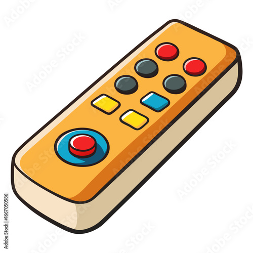Modern remote control with buttons on white background