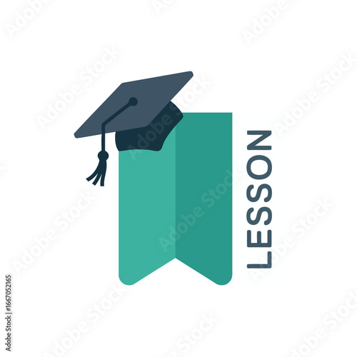 Lesson Icon with Academic Graduation Cap and Bookmark Learning Symbol for Educational Content