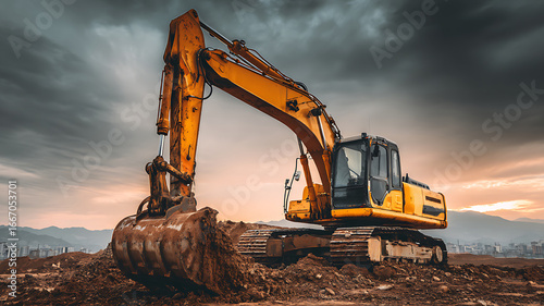 Wallpaper Mural Powerful Yellow Excavator Dominates a Construction Site Under a Dramatic Sky Torontodigital.ca