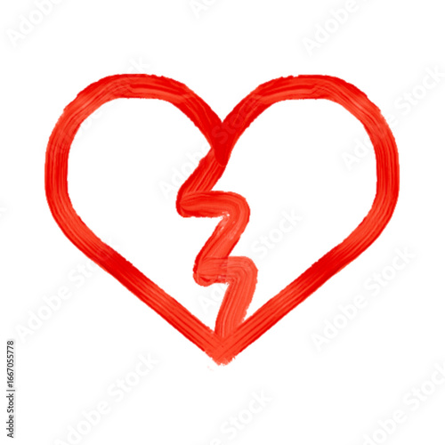 A red, hand-drawn, broken heart graphic.