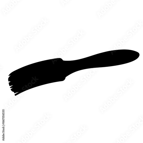 Black silhouette of a grooming brush with short bristles on one side