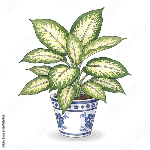 A charming Dieffenbachia plant in a decorative pot.