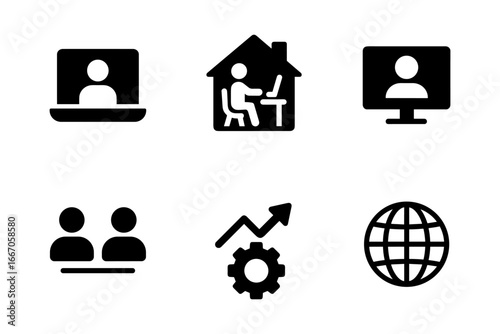 Minimalist icons for remote work and online communication concepts