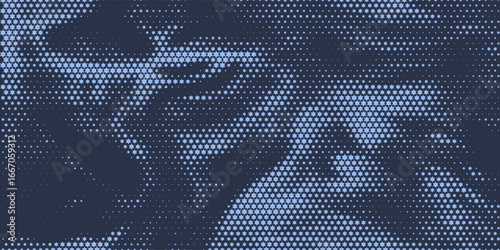 Stars Modern Halftone Geometry Pattern Vector Smooth Camber Border Blue Abstract Background. Checkered Faded Particles Curve Line Subtle Texture.  Vector illustration