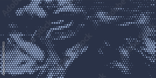 Stars Modern Halftone Geometry Pattern Vector Smooth Camber Border Blue Abstract Background. Checkered Faded Particles Curve Line Subtle Texture.  Vector illustration