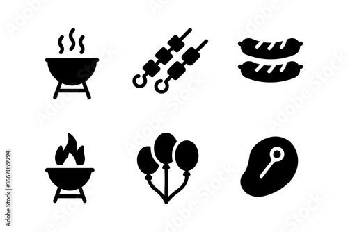 Silhouette icons of grilling and barbecue essentials