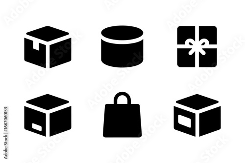 Silhouette icons of various box and package designs