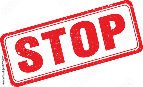 A red stop sign stamp isolated on transparent background with clear lettering and border