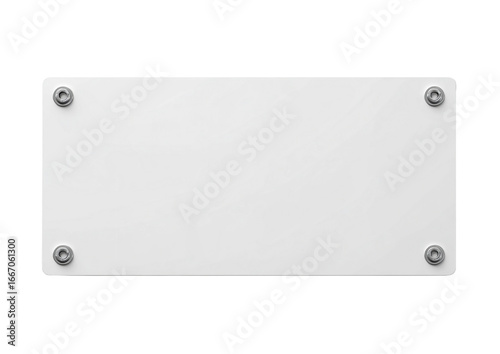Blank white plate with screws isolated on transparent background