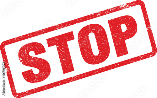 A red stop sign stamp on a transparent  background with distressed texture