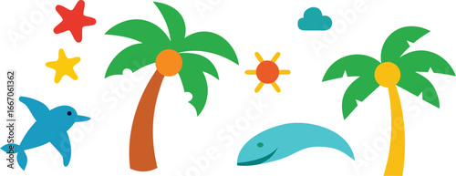 Colorful illustration of coconut palm