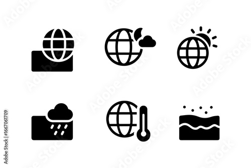 Weather icons set with globe and clouds in minimalist style