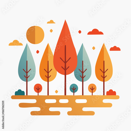 Icône vectorielle minimaliste d’une forêt automnale