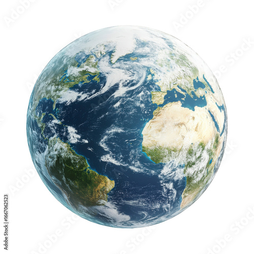 Large blue and white planet on transparent background