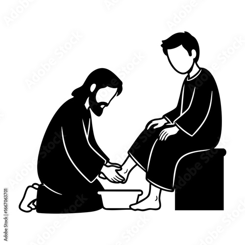 Jesus Christ washing of the feet on Maundy Thursday Vector Illustration