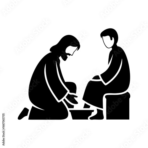Jesus Christ washing of the feet on Maundy Thursday Vector Illustration