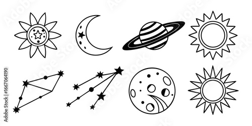 Celestial Body Icons: Sun, Moon, Planet, and Stars