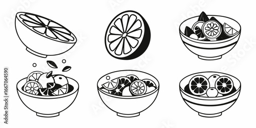 Citrus Fruit Slices and Whole Fruits in Bowls